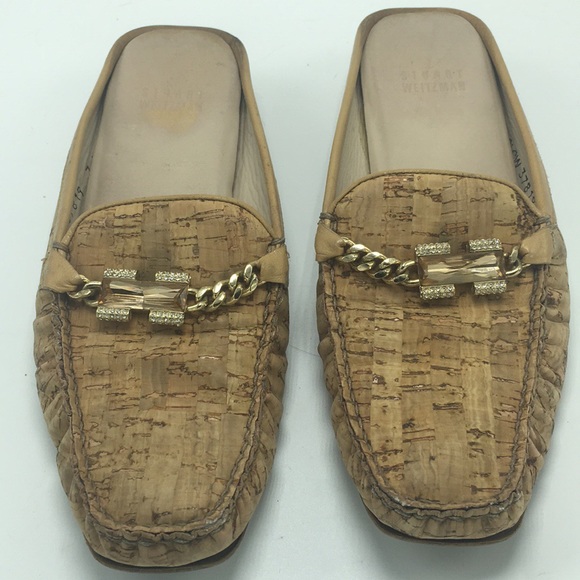 Stuart Weitzman Tan Cork Embellished Mules, Size 7 - Picture 2 of 6